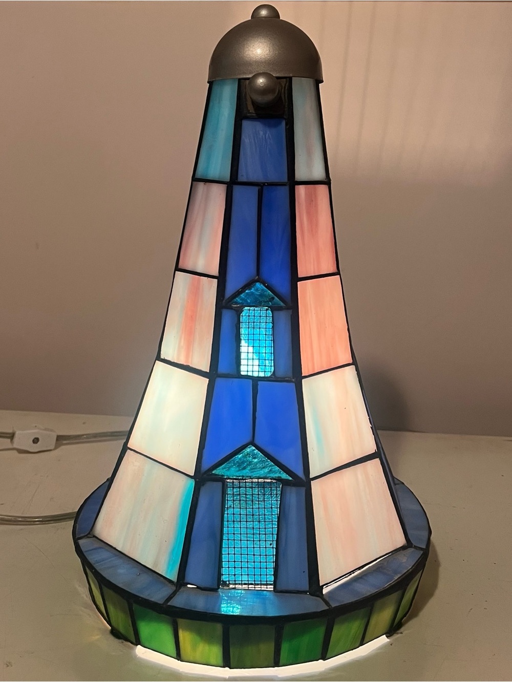 Tiffany Style Stained Glass Lighthouse Lamp